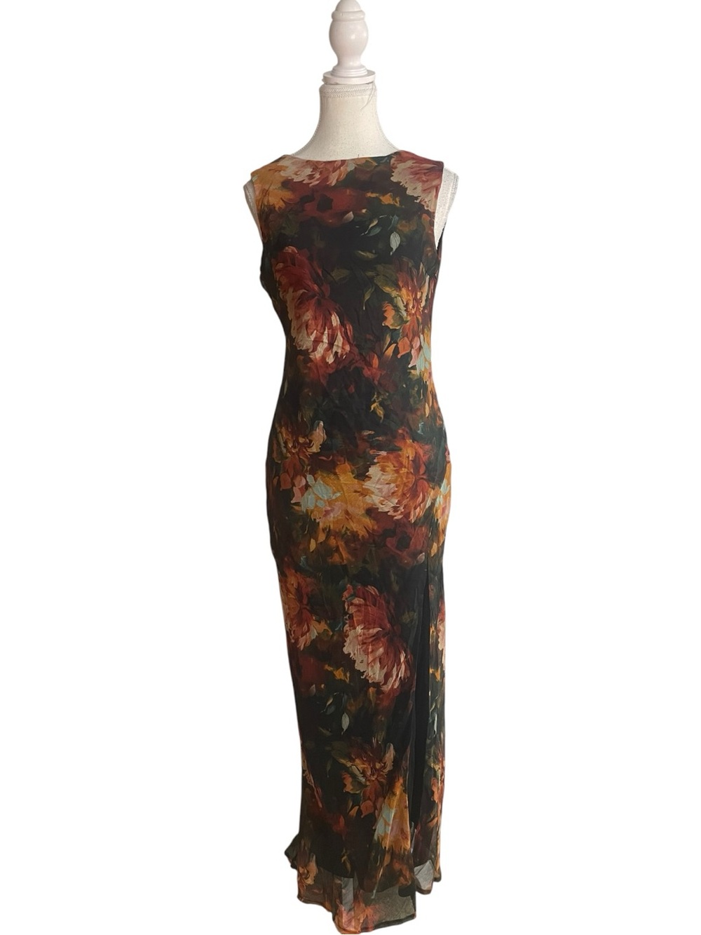 Lulus Yaneli Sleeveless Cowl Back Maxi Dress Black Multi Floral